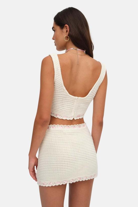  포러브앤레몬스 민소매 티셔츠 포 러브 앤 레몬스 올리나 크로셰 탑 크림 - FOR LOVE & LEMONS