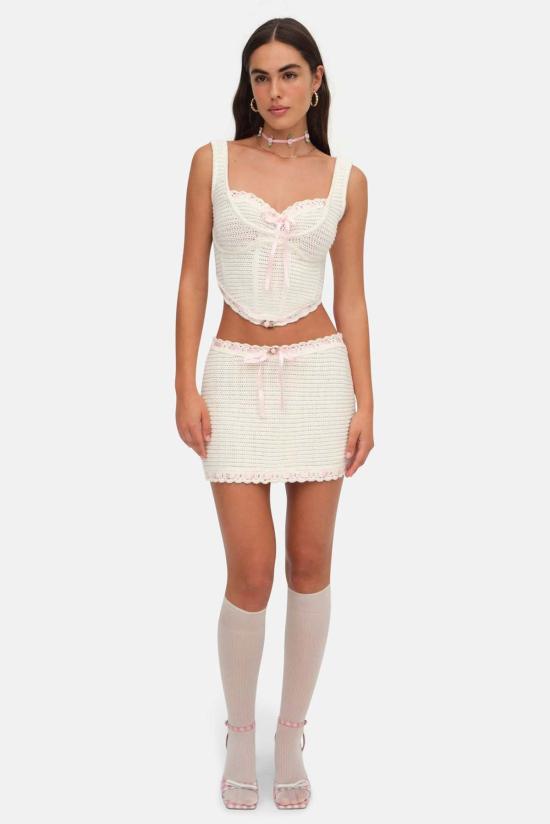  포러브앤레몬스 민소매 티셔츠 포 러브 앤 레몬스 올리나 크로셰 탑 크림 - FOR LOVE & LEMONS