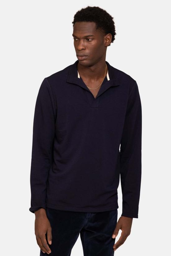  Blue&Cream 후드 티셔츠 블루&크림 메이슨 팝 칼라 풀오버 딥 네이비