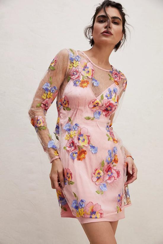  포러브앤레몬스 숏 원피스 For Love & Lemons 퍼시 미니 드레스 핑크 - FOR LOVE & LEMONS