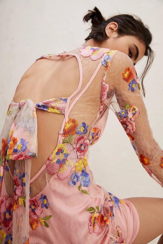  포러브앤레몬스 숏 원피스 For Love & Lemons 퍼시 미니 드레스 핑크 - FOR LOVE & LEMONS