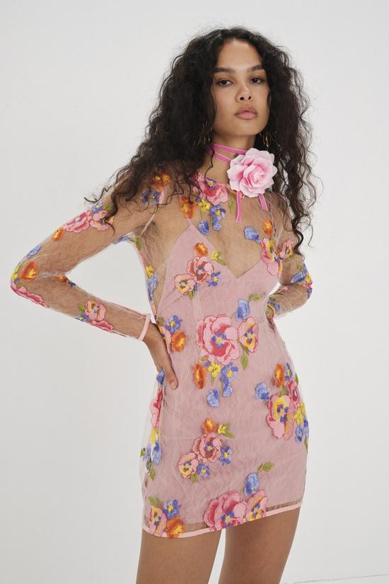  포러브앤레몬스 숏 원피스 For Love & Lemons 퍼시 미니 드레스 핑크 - FOR LOVE & LEMONS