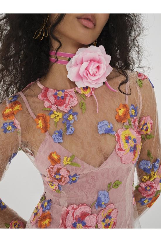  포러브앤레몬스 숏 원피스 For Love & Lemons 퍼시 미니 드레스 핑크 - FOR LOVE & LEMONS