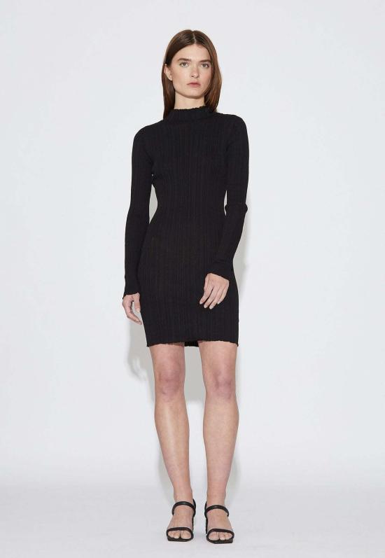  오벌 스퀘어 숏 원피스 리브 니트 드레스 블랙 - OVAL SQUARE