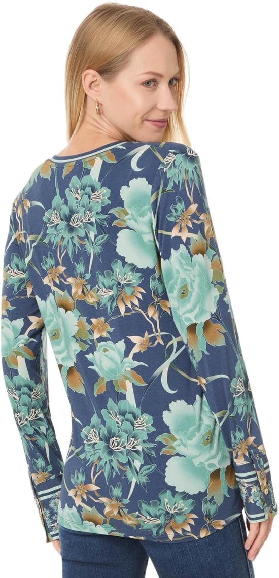  조니 와스 긴팔 티셔츠 Johnny는 Janie가 가장 좋아하는 헨리 피오니 블루였습니다. - JOHNNY WAS