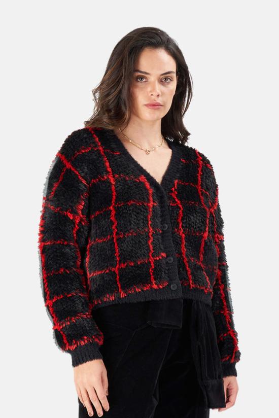  알티에이 가디건 Rt A Ella 카디건 블랙/레드 그리드 - RTA