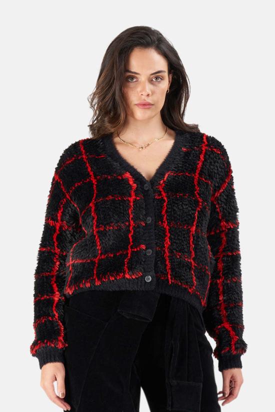  알티에이 가디건 Rt A Ella 카디건 블랙/레드 그리드