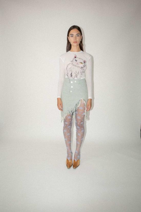  유한왕 숏 스커트 유한 왕 프레이드 트위드 스커트 그레이 - YUHAN WANG