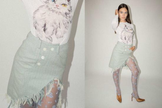  유한왕 숏 스커트 유한 왕 프레이드 트위드 스커트 그레이 - YUHAN WANG