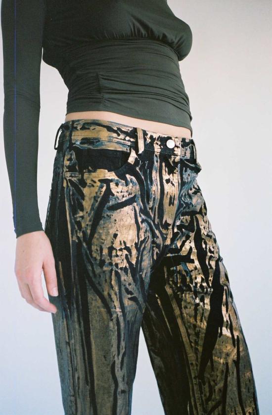  Anne Isabella 스트레이트 팬츠 앤 이사벨라 메탈릭 오버프린트 팬츠 블랙 - OTHER BRANDS