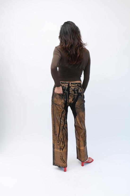  Anne Isabella 스트레이트 팬츠 앤 이사벨라 메탈릭 오버프린트 팬츠 블랙 - OTHER BRANDS