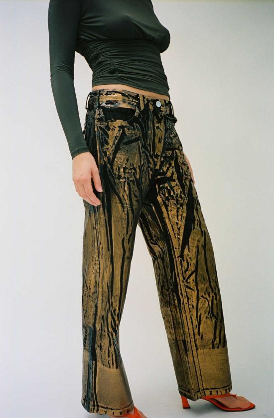  Anne Isabella 스트레이트 팬츠 앤 이사벨라 메탈릭 오버프린트 팬츠 블랙 - OTHER BRANDS