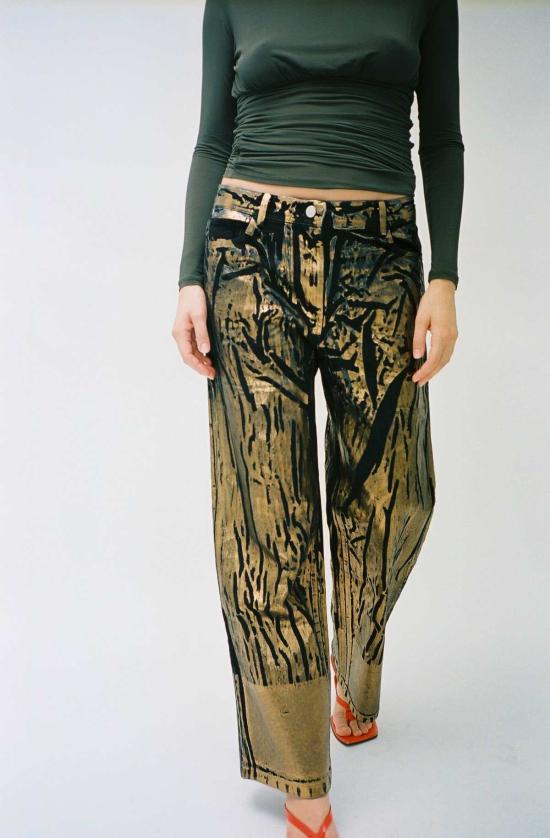  Anne Isabella 스트레이트 팬츠 앤 이사벨라 메탈릭 오버프린트 팬츠 블랙 - OTHER BRANDS