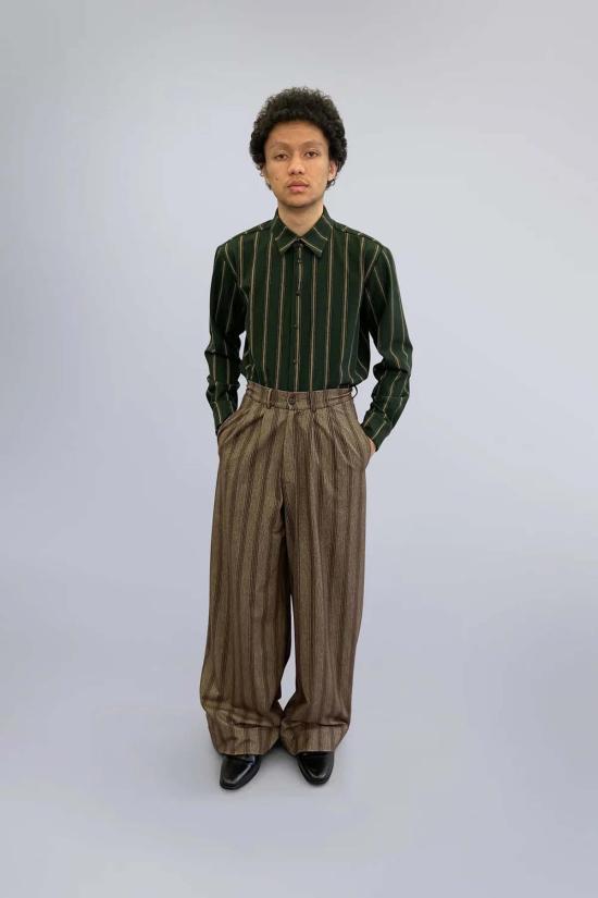  WOWO 탑 와우 밥 셔츠 그린 스트라이프 - OTHER BRANDS