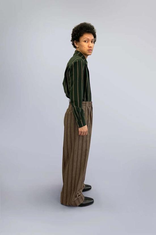  WOWO 탑 와우 밥 셔츠 그린 스트라이프 - OTHER BRANDS