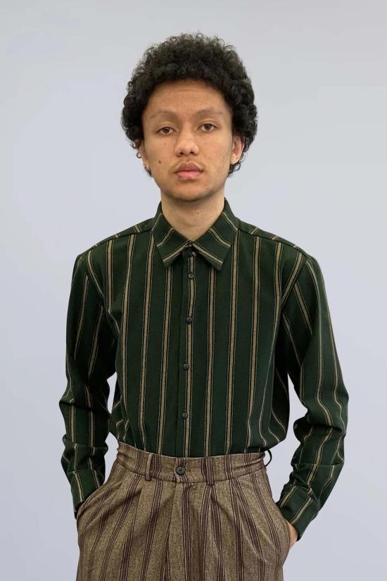  WOWO 탑 와우 밥 셔츠 그린 스트라이프 - OTHER BRANDS