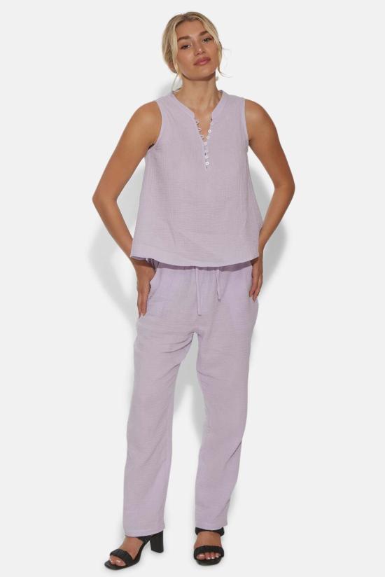  더 타일 클럽 민소매 티셔츠 타일 클럽 데본 거즈 슬리브리스 탑 라벤더 - THE TILE CLUB