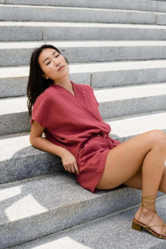  Natalie Busby 숏팬츠 나탈리 버스비 코튼 거즈 드로스트링 반바지 히비스커스 - OTHER BRANDS