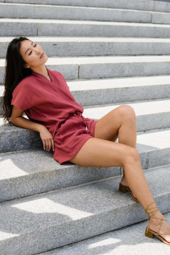  Natalie Busby 숏팬츠 나탈리 버스비 코튼 거즈 드로스트링 반바지 히비스커스 - OTHER BRANDS