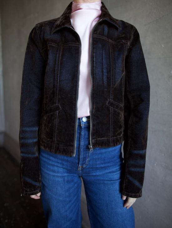  리던 코트 Re/Done 슬림 지퍼 재킷 브라운 플록 - RE/DONE