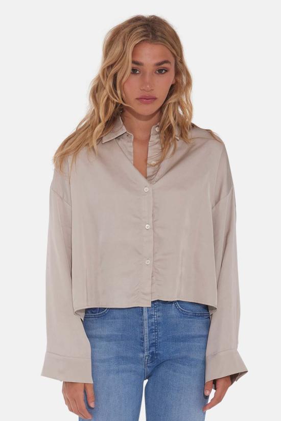  The Tile Club 후드 티셔츠 타일 클럽 로라 크롭 새틴 셔츠 샴페인