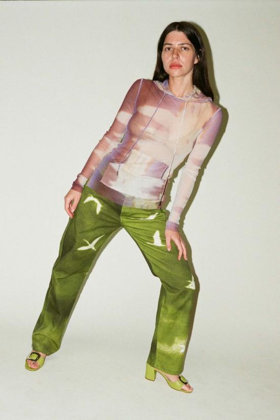  프리스카베라 데님 팬츠 프리스카 베라 로우 라이즈 프린트 진 버드