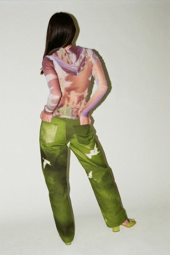  프리스카베라 데님 팬츠 프리스카 베라 로우 라이즈 프린트 진 버드 - PRISCAVERA