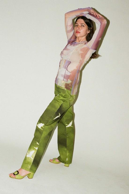  프리스카베라 데님 팬츠 프리스카 베라 로우 라이즈 프린트 진 버드 - PRISCAVERA