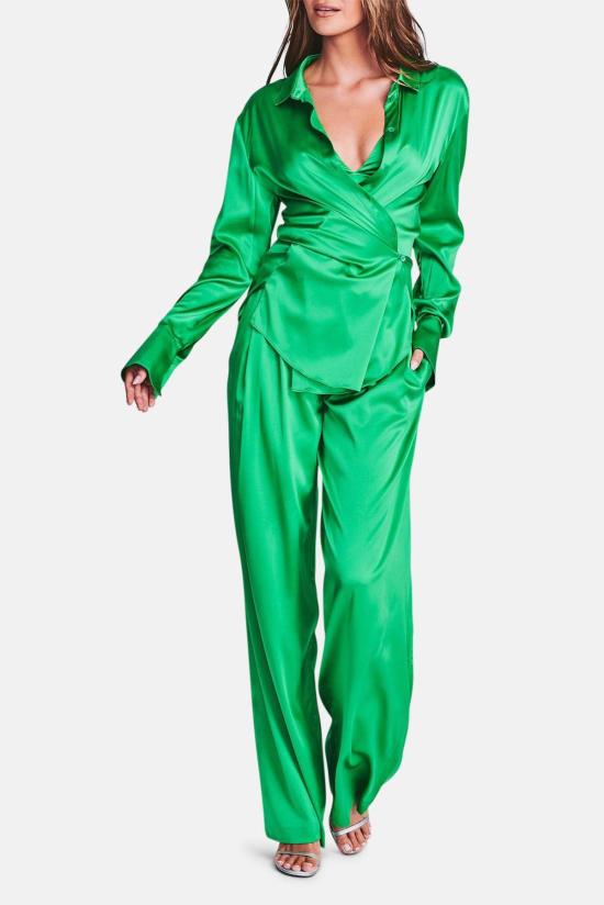  세로야 스트레이트 팬츠 Ser.O.Ya 자리 실크 팬츠 켈리 그린 - SER.O.YA