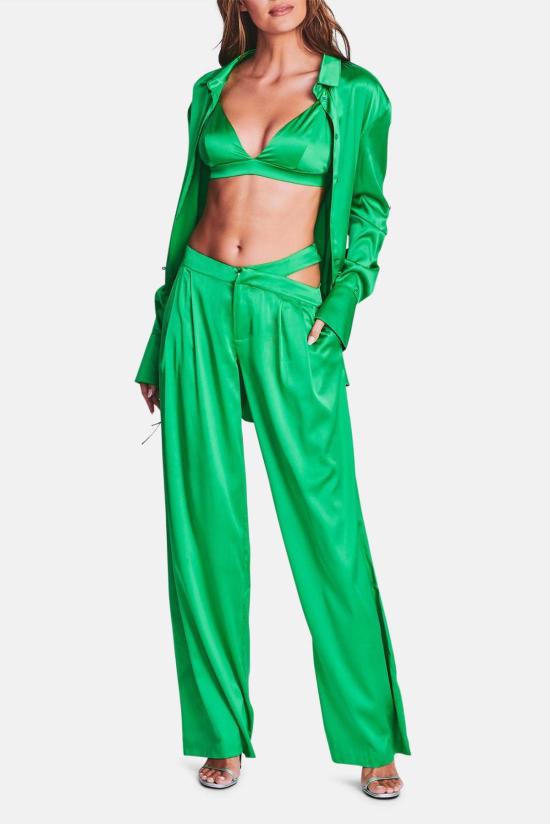  세로야 스트레이트 팬츠 Ser.O.Ya 자리 실크 팬츠 켈리 그린 - SER.O.YA