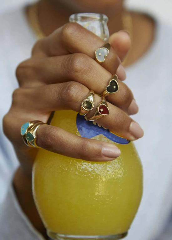  이본 레옹 반지 Yvonne Leon 베이비 Chevalire Coeur  오닉스/Jaune - YVONNE LEON