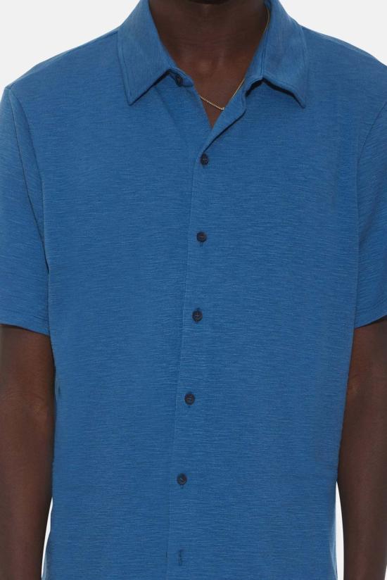  Blue&Cream 반팔 셔츠 블루&크림 슬럽 저지 반팔 버튼다운 바다색 - BLUE&CREAM