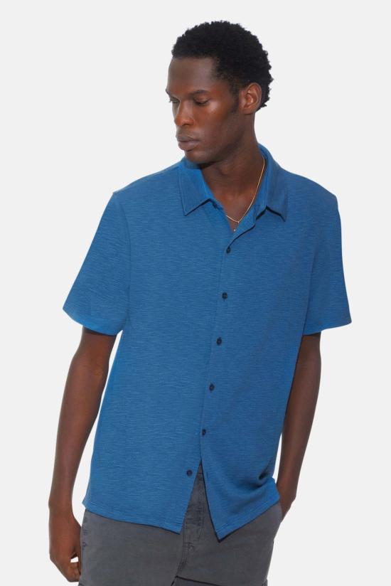  Blue&Cream 반팔 셔츠 블루&크림 슬럽 저지 반팔 버튼다운 바다색 - BLUE&CREAM