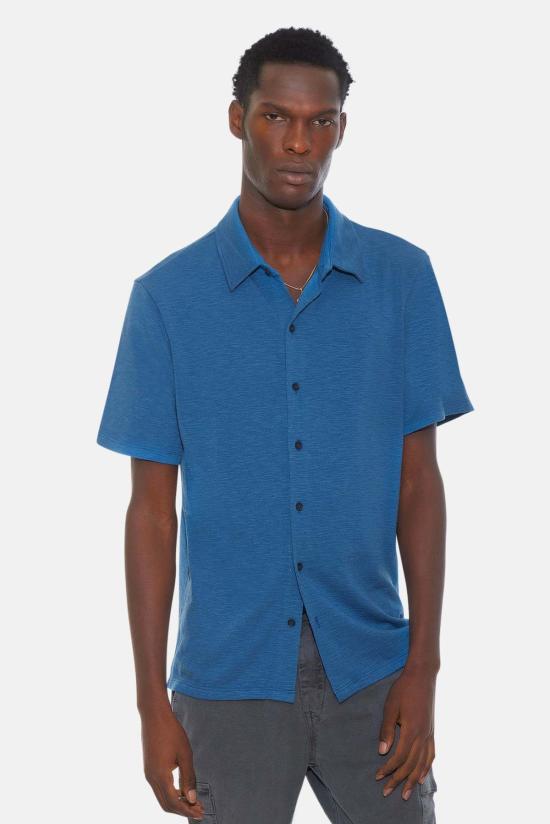  Blue&Cream 반팔 셔츠 블루&크림 슬럽 저지 반팔 버튼다운 바다색 - BLUE&CREAM