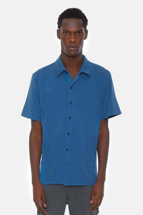  Blue&Cream 반팔 셔츠 블루&크림 슬럽 저지 반팔 버튼다운 바다색