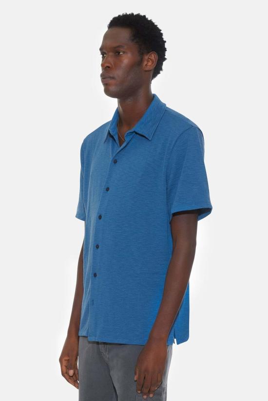  Blue&Cream 반팔 셔츠 블루&크림 슬럽 저지 반팔 버튼다운 바다색 - BLUE&CREAM