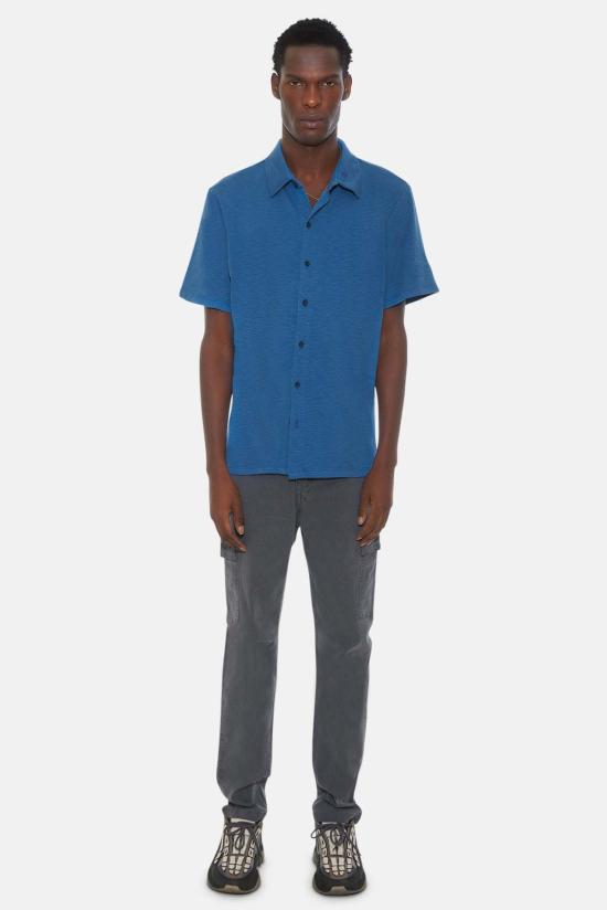  Blue&Cream 반팔 셔츠 블루&크림 슬럽 저지 반팔 버튼다운 바다색 - BLUE&CREAM