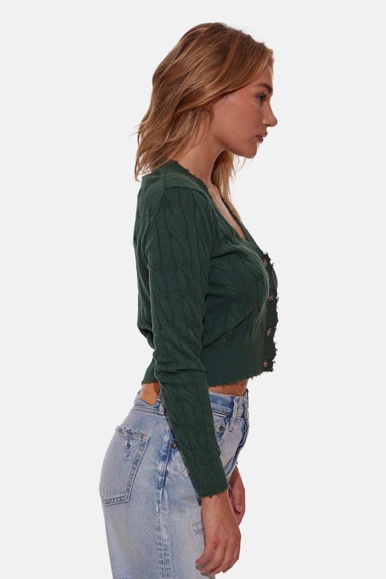  Blue&Cream 긴팔 티셔츠 블루&크림 사티아 케이블 크롭 카디건 파인 - BLUE&CREAM