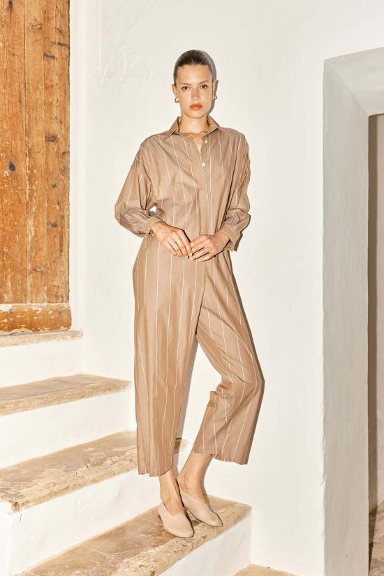  다두라 점프수트 다투라 스트라이프 렌  아몬드 브라운/아이보리 스트라이프 - DATURA