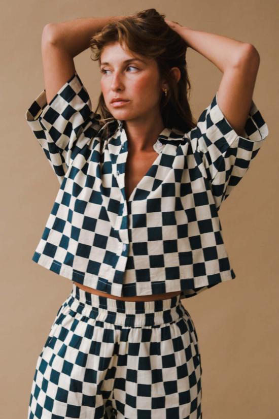  DUSHYANT 탑 Dushyant 반팔 체크 무늬 상의 녹색 체스보드