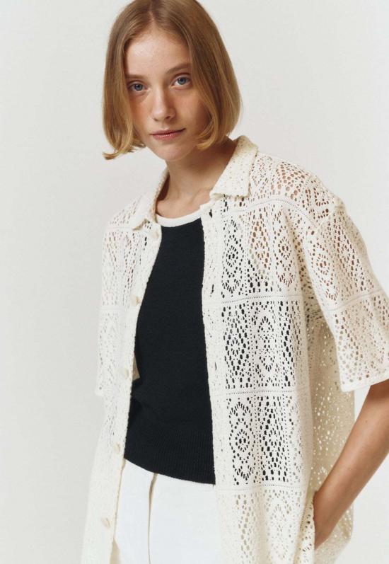  던스트 반팔 티셔츠 크로셰 샤켓 크림 - DUNST