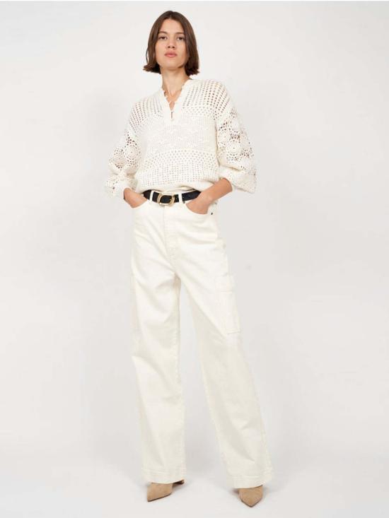  즈와 데님 팬츠 Joie Ophilia 와이드 카고 진 펄 아이보리 탄 - JOIE