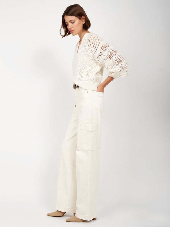  즈와 데님 팬츠 Joie Ophilia 와이드 카고 진 펄 아이보리 탄 - JOIE