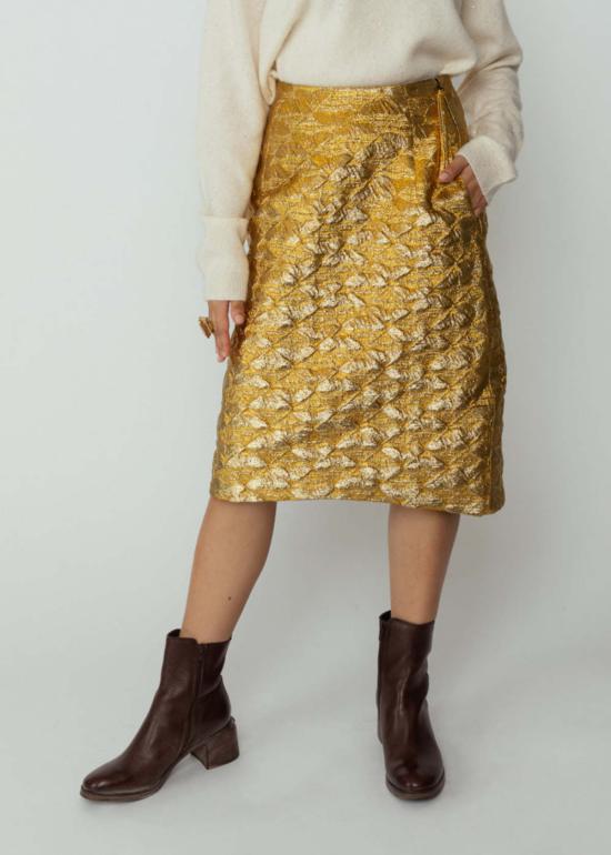  오디 미디 스커트 팬시 스커트 레드/골드 - ODEEH