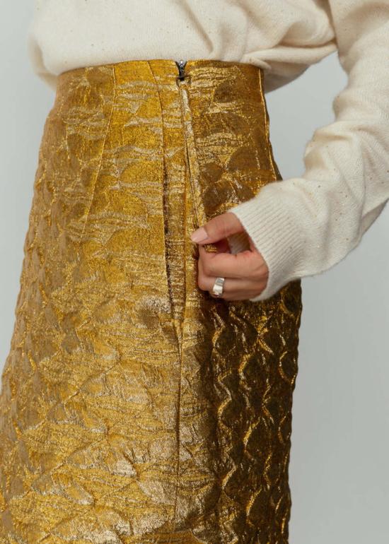  오디 미디 스커트 팬시 스커트 레드/골드 - ODEEH