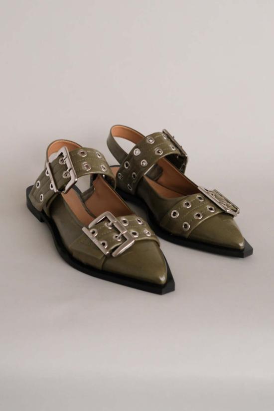  가니 플랫 슈즈 청키 버클 발레리나 칼라마타 - GANNI