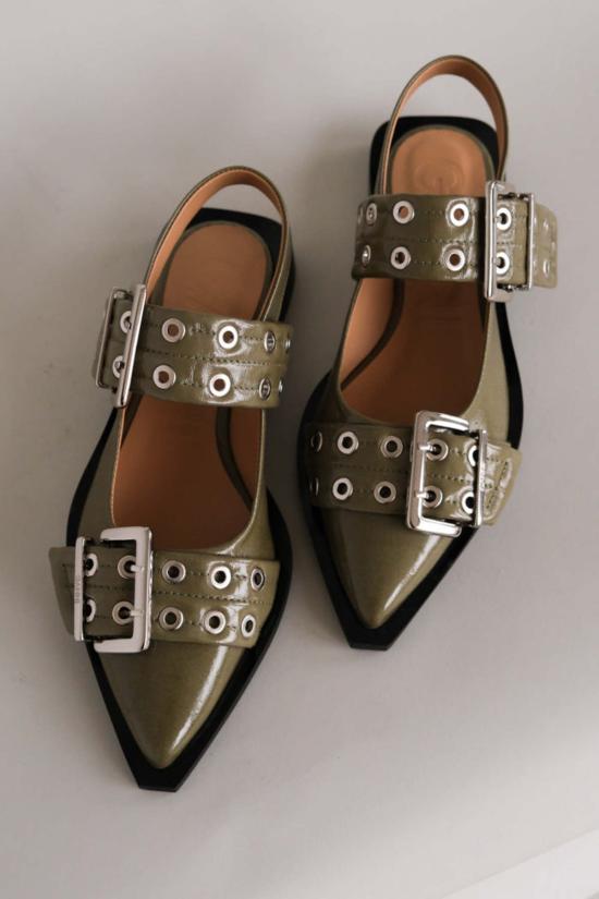  가니 플랫 슈즈 청키 버클 발레리나 칼라마타 - GANNI