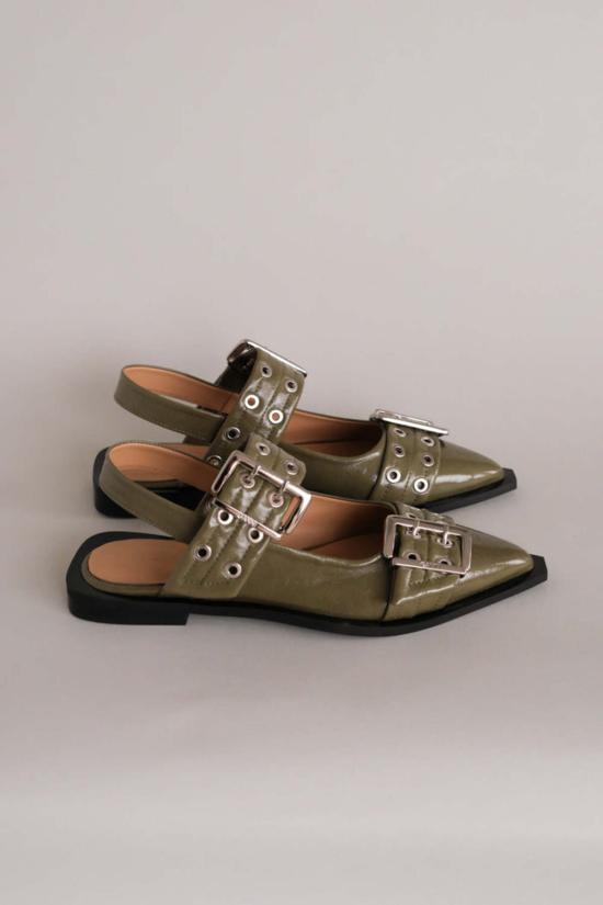  가니 플랫 슈즈 청키 버클 발레리나 칼라마타 - GANNI