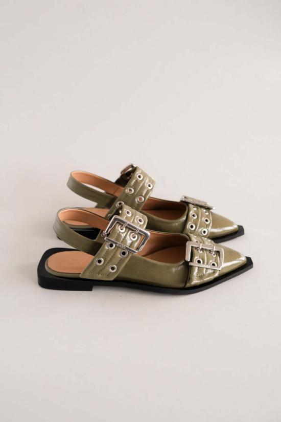  가니 플랫 슈즈 청키 버클 발레리나 칼라마타 - GANNI