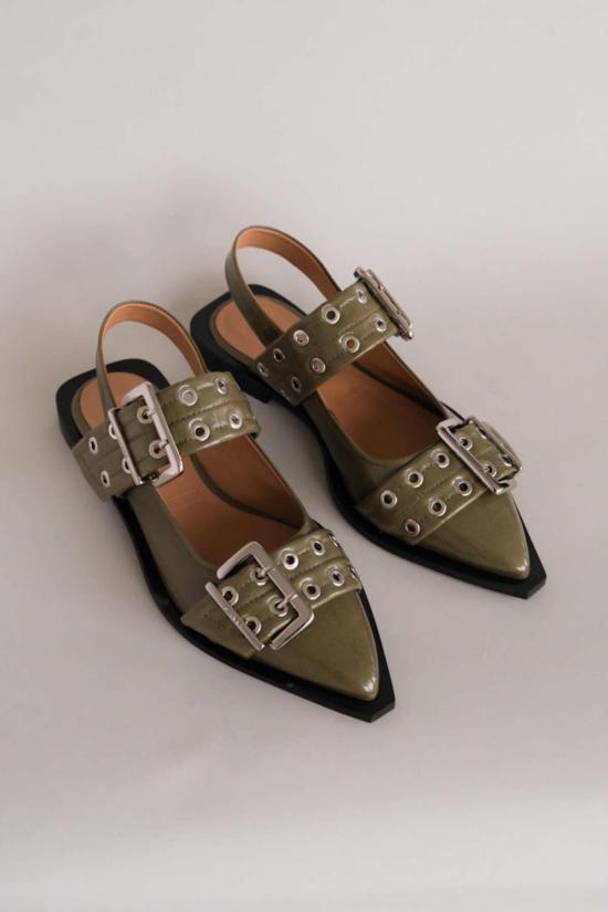  가니 플랫 슈즈 청키 버클 발레리나 칼라마타